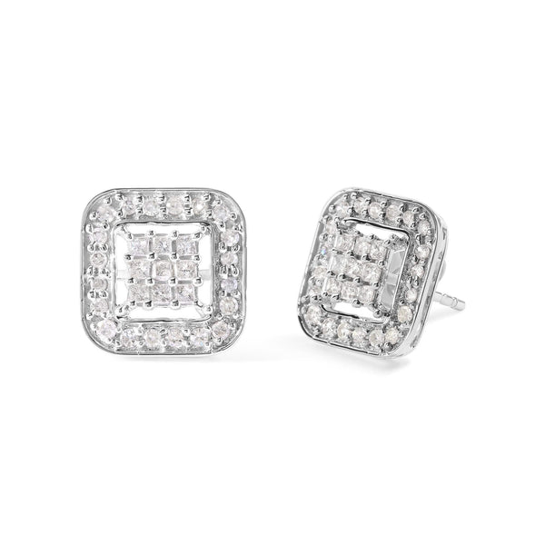 10K White Gold 5/8 Cttw Diamond Square Shaped Composite Stud Earrings (I-J Color, I1-I2 Clarity)
