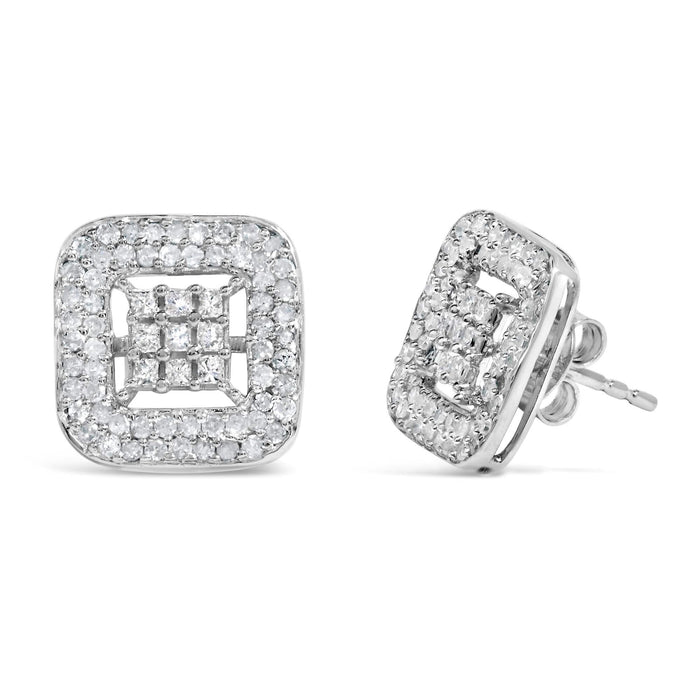 10K White Gold 1.00 Cttw Diamond Composite and Halo Stud Earrings (I-J Color, I1-I2 Clarity)