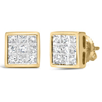 14K Yellow Gold 1.0 Cttw Princess Cut Diamond Composite Stud Earrings with Screw Backs (J-K Color, SI1-SI2 Clarity)