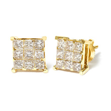 14K Yellow Gold 1 1/2 Cttw Invisible Set Princess-Cut Diamond 9 Stone Square Stud Earrings (J-K Color, SI2-I1 Clarity)-1