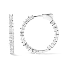 14K White Gold Natural Princess Cut Diamond Inside Out Hoop Earrings (G-H Color, SI2-I1 Clarity)-2