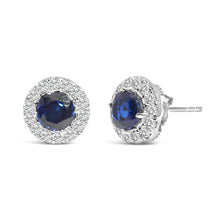14K White Gold 3.0 Cttw Lab-Grown Blue Diamond Halo Stud Earrings (Blue & F-G Color, VS1-VS2 Clarity)-1