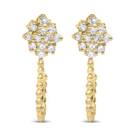 14K Yellow Gold Plated .925 Sterling Silver 1/10 Cttw Diamond Floral Cluster and Beaded Hoop Stud Earrings (H-I Color, I1-I2 Clarity)