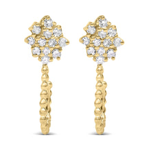 14K Yellow Gold Plated .925 Sterling Silver 1/10 Cttw Diamond Floral Cluster and Beaded Hoop Stud Earrings (H-I Color, I1-I2 Clarity)-1