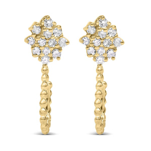 14K Yellow Gold Plated .925 Sterling Silver 1/10 Cttw Diamond Floral Cluster and Beaded Hoop Stud Earrings (H-I Color, I1-I2 Clarity)-1