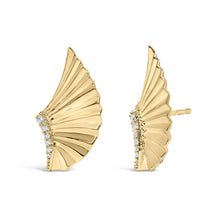 14K Yellow Gold Plated .925 Sterling Silver Diamond Accent Fan Wing Stud Earrings (H-I Color, I1-I2 Clarity)-1