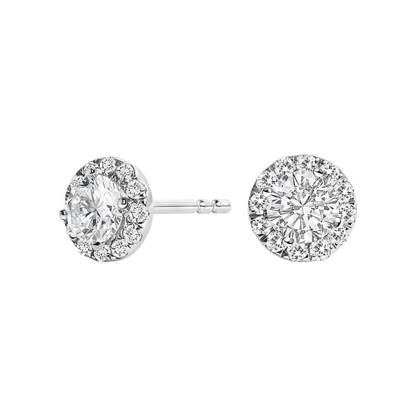14K White Gold 1/2 Cttw Lab-Grown Diamond Halo Stud Earring (F-G Color, VS1-VS2 Clarity)