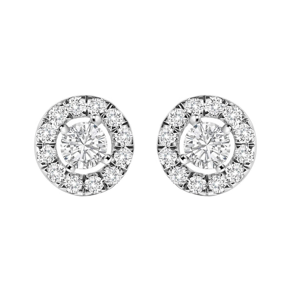 14K White Gold 3/4 Cttw Lab-Grown Diamond Floating Halo Stud Earring (F-G Color, VS1-VS2 Clarity)
