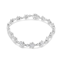 14K Gold 1 1/5 Cttw Round Diamond Floral Star-Shaped Link Bracelet (H-I Color, SI1-SI2 Clarity) -Size 7