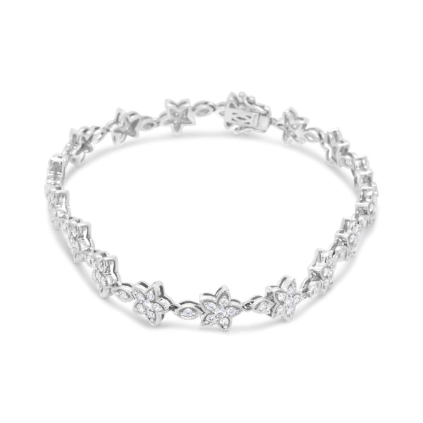 14K Gold 1 1/5 Cttw Round Diamond Floral Star-Shaped Link Bracelet (H-I Color, SI1-SI2 Clarity) -Size 7
