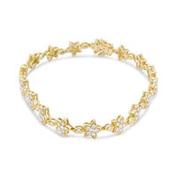 14K Gold 1 1/5 Cttw Round Diamond Floral Star-Shaped Link Bracelet (H-I Color, SI1-SI2 Clarity) -Size 7