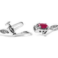 10K White Gold 4.5mm x 3mm Oval Ruby and Diamond Link Bracelet (H-I Color, SI1-SI2 Clarity)  - Size 7