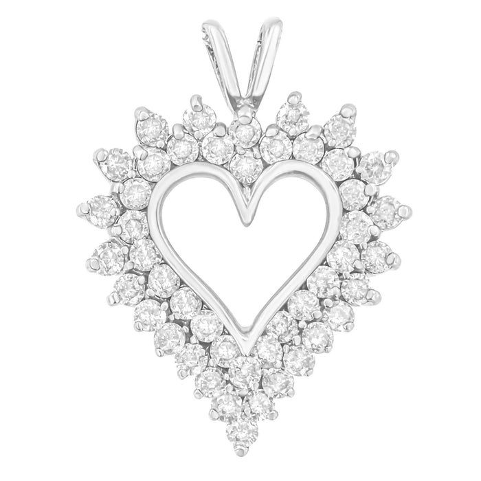 .925 Sterling Silver 3.00 Cttw Round Cut Diamond Cluster Heart 18