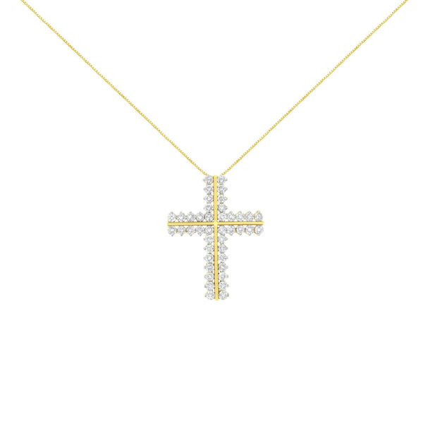10K Yellow Gold 4.0 Cttw Diamond Two Row Cross 18