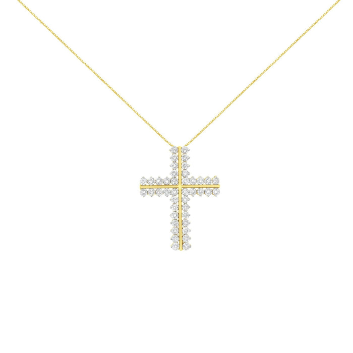 10K Yellow Gold 4.0 Cttw Diamond Two Row Cross 18