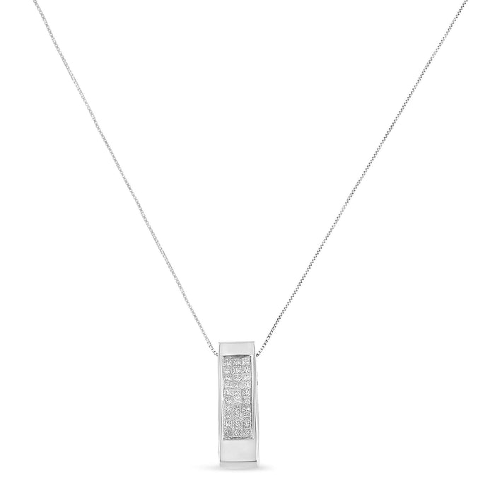 14K Gold 1/2 Cttw Invisible Set Princess Cut Diamond Vertical Bar Block Pendant 18