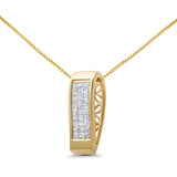 14K Gold 1/2 Cttw Invisible Set Princess Cut Diamond Vertical Bar Block Pendant 18