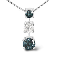 14K White Gold 1 1/2 Cttw Treated Blue and White Diamond 3-Stone 18
