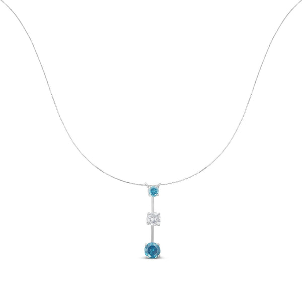 14K White Gold 1 1/2 cttw White and Treated Blue Diamond Pendant Necklace (H-I, I1-I2)
