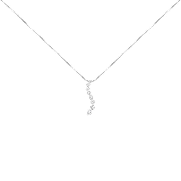 14K White Gold 3.0 Cttw Round-Brilliant & Baguette Cut Diamond S Shaped Graduated 18