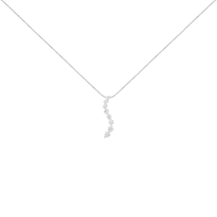 14K White Gold 3.0 Cttw Round-Brilliant & Baguette Cut Diamond S Shaped Graduated 18