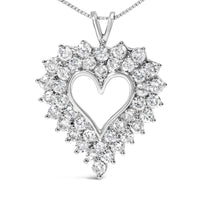 925 Sterling Silver 4.0 Cttw Diamond Two Row Open Heart 18