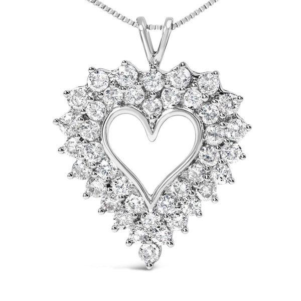 925 Sterling Silver 4.0 Cttw Diamond Two Row Open Heart 18