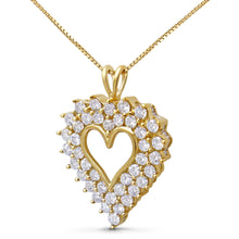 14K Yellow Gold Plated .925 Sterling Silver 4.0 Cttw Diamond Shadow Frame Heart 18" Pendant Necklace (J-K Color, I1-I2 Clarity)-1