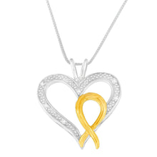 .925 Sterling Silver Two Toned 1/25 cttw Diamond Heart-Ribbon Pendant Necklace (I-J, I2-I3)-1