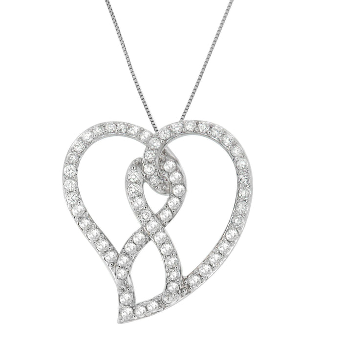 14K White Gold 1.0 Cttw White Diamond Awareness Ribbon & Open Heart 18