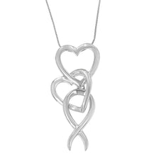 .925 Sterling Silver Double-Heart & Awareness Ribbon Linked Pendant Necklace-1