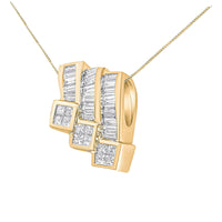 14K White Gold 1 1/2 Cttw Invisible Set Princess and Channel Set Baguette-cut Diamond Triple Curve Pendant Necklace (G-H Color, SI1-SI2 Clarity) - NO CHAIN INCLUDED