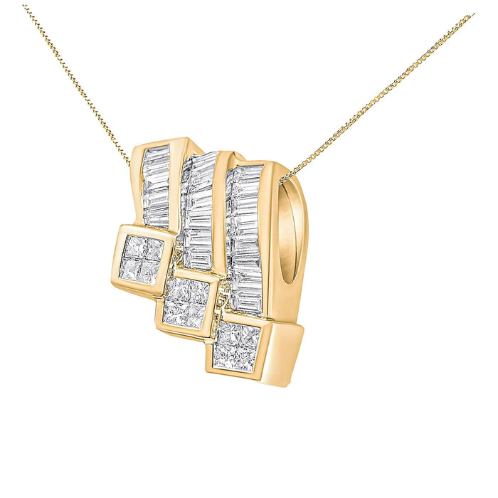 14K White Gold 1 1/2 Cttw Invisible Set Princess and Channel Set Baguette-cut Diamond Triple Curve Pendant Necklace (G-H Color, SI1-SI2 Clarity) - NO CHAIN INCLUDED