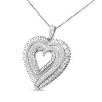 .925 Sterling Silver 1 1/2 Cttw Baguette Diamond Composite Heart 18