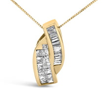 14k Yellow Gold 1 1/3 Cttw Princess and Baguette-cut Diamond Double Curved Pendant Necklace (H-I Color ,VS1-VS2 Clarity) - NO CHAIN INCLUDED-1