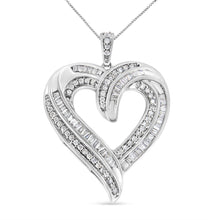 .925 Sterling Silver 3/4 Cttw Round and Baguette-Cut Diamond Open Heart 18" Pendant Necklace (I-J Color, I2-I3 Clarity)-2