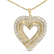 14K Yellow Gold Plated .925 Sterling Silver 1/4 Cttw Round and Baguette-Cut Diamond Composite Heart 18" Pendant Necklace (H-I Color, SI2-I1 Clarity)-1