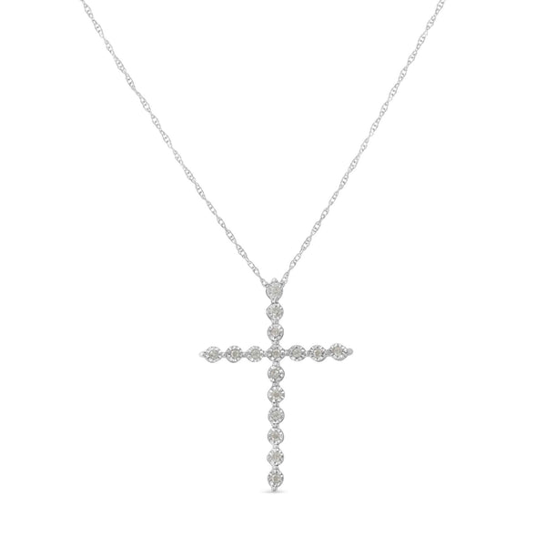 .925 Sterling Silver 1/6 Cttw Brilliant-Cut Diamond Miracle-Set Shared Prong Cross 18