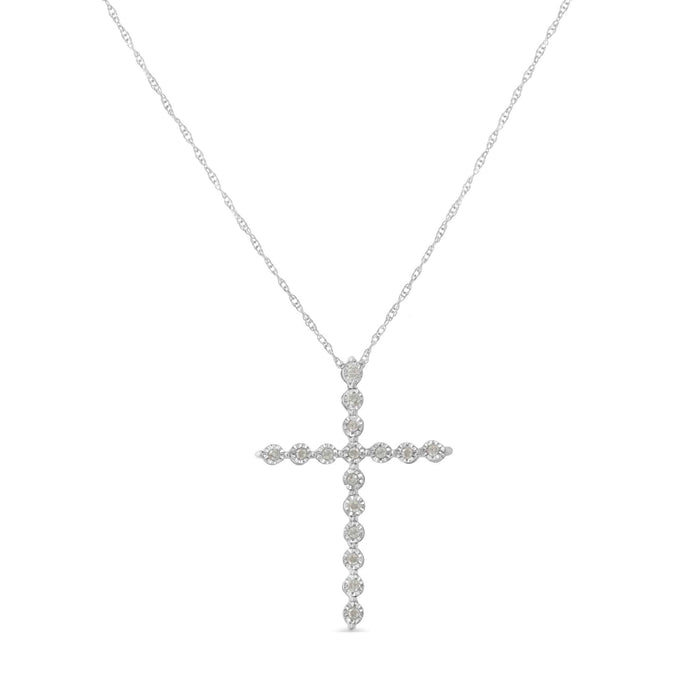 .925 Sterling Silver 1/6 Cttw Brilliant-Cut Diamond Miracle-Set Shared Prong Cross 18