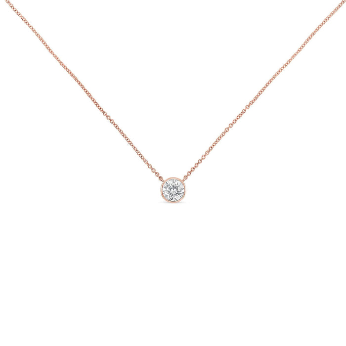 10K Rose Gold 3/10 Carat Round Brilliant-Cut Diamond Modern Bezel-Set Solitaire 16