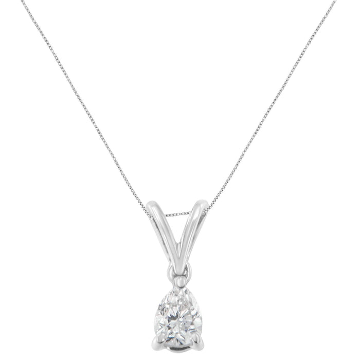 10K White Gold 1/5 cttw Diamond Pear Pendant Necklace (H-I, SI1-SI2)