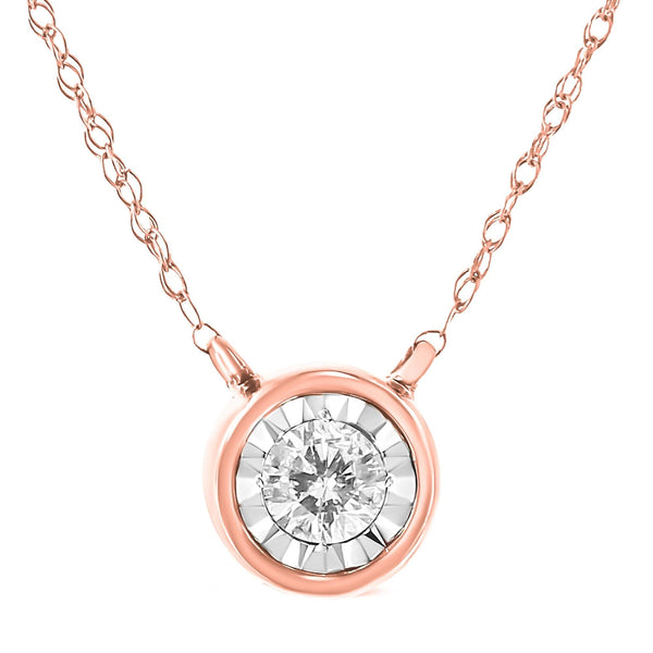 10K Gold Round Brilliant-Cut Diamond Modern Bezel-Set Solitaire Pendant Necklace (J-K Color, I2-I3 Clarity) - 16