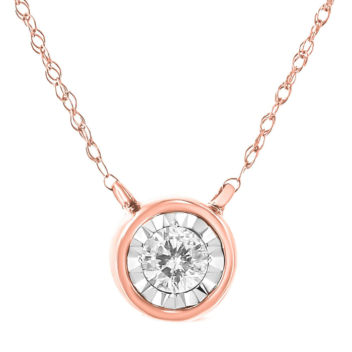 10K Gold Round Brilliant-Cut Diamond Modern Bezel-Set Solitaire Pendant Necklace (J-K Color, I2-I3 Clarity) - 16