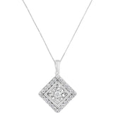 10KT White Gold 1/2 cttw Diamond Square Pendant Necklace (I-J Color, I2-I3 Clarity)-1 thumbnail 2