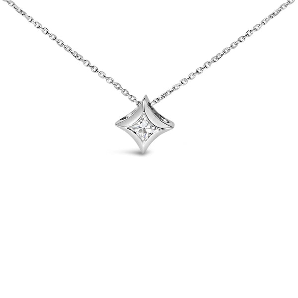 10K Gold 1/10 Cttw Bezel Set Solitaire Princess Cut Diamond Kite Shaped Pendent Necklace - 18