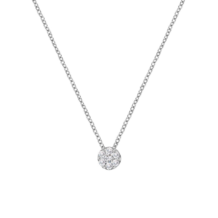 14K White Gold 1/4 Cttw Shared Prong Set Round-Ct Diamond 7 Stone Floral Cluster 18