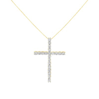 10K Yellow Gold Plated .925 Sterling Silver 4.0 Cttw Round Cut Diamond Cross Pendant Necklace (J-K Color, I1-I2 Clarity) - 18