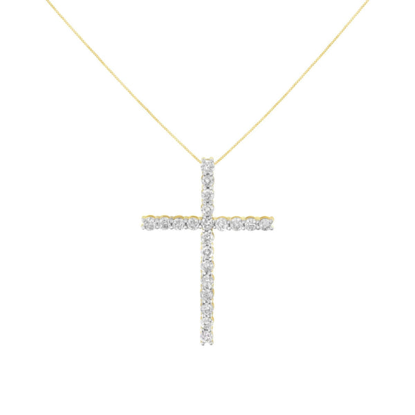 10K Yellow Gold Plated .925 Sterling Silver 4.0 Cttw Round Cut Diamond Cross Pendant Necklace (J-K Color, I1-I2 Clarity) - 18
