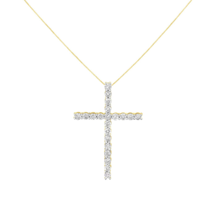 10K Yellow Gold Plated .925 Sterling Silver 4.0 Cttw Round Cut Diamond Cross Pendant Necklace (J-K Color, I1-I2 Clarity) - 18