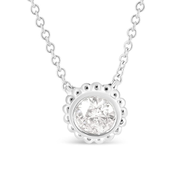 10K White Gold 1/2 Cttw Bezel Set Round Diamond Sunflower Finish 18